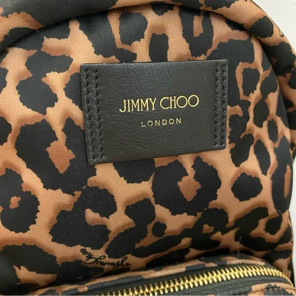 JIMMY CHOO Candice Onyp Natural Leo Nylon Leather Backpack NWT